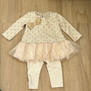Cream and Gold Polka Dot Baby Dress with Tulle Skirt